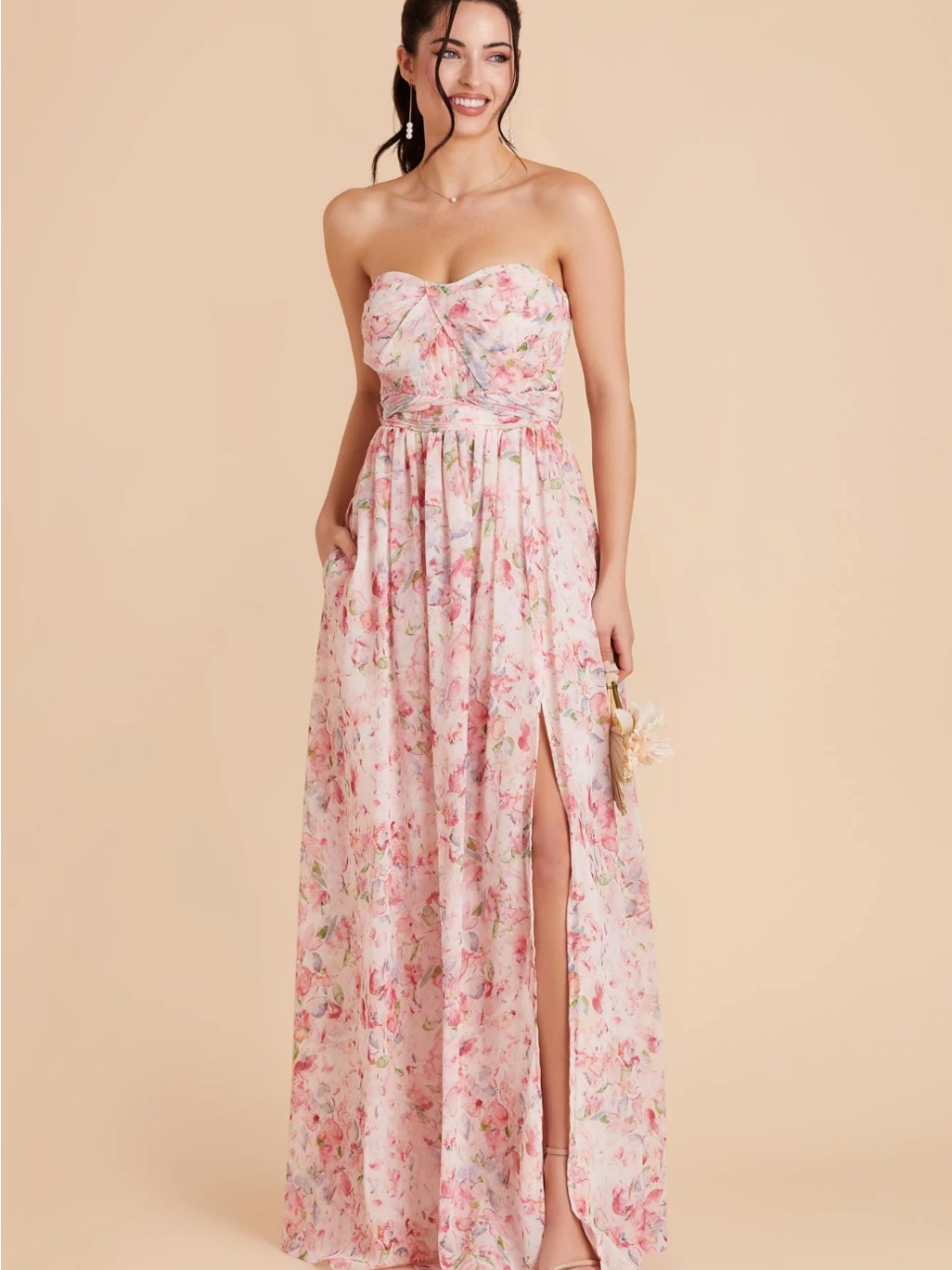 Grace Dress In Chiffon Pink Falling Petals From Birdy Grey With Slit